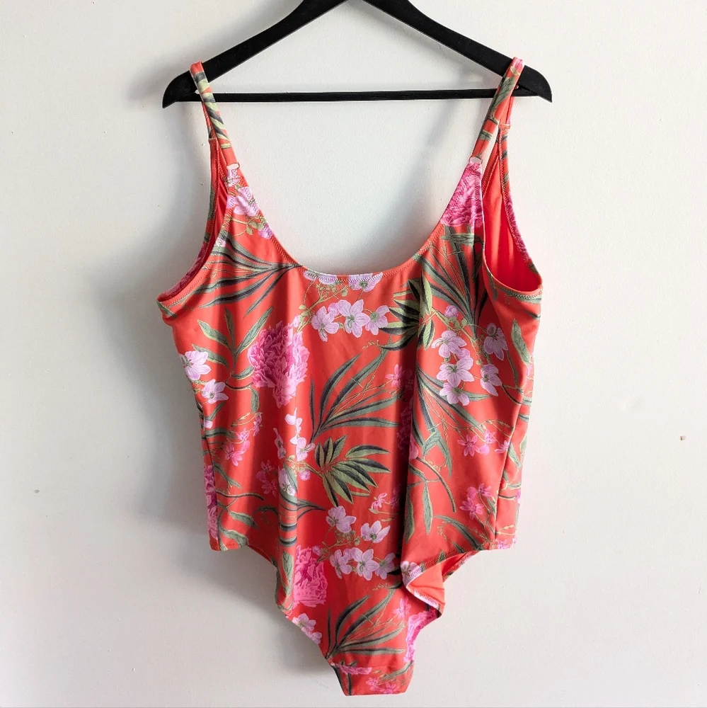 Old Navy Coral Orange Tropical Floral Print One Piece Swimsuit Size 3X - Picture 5 of 8